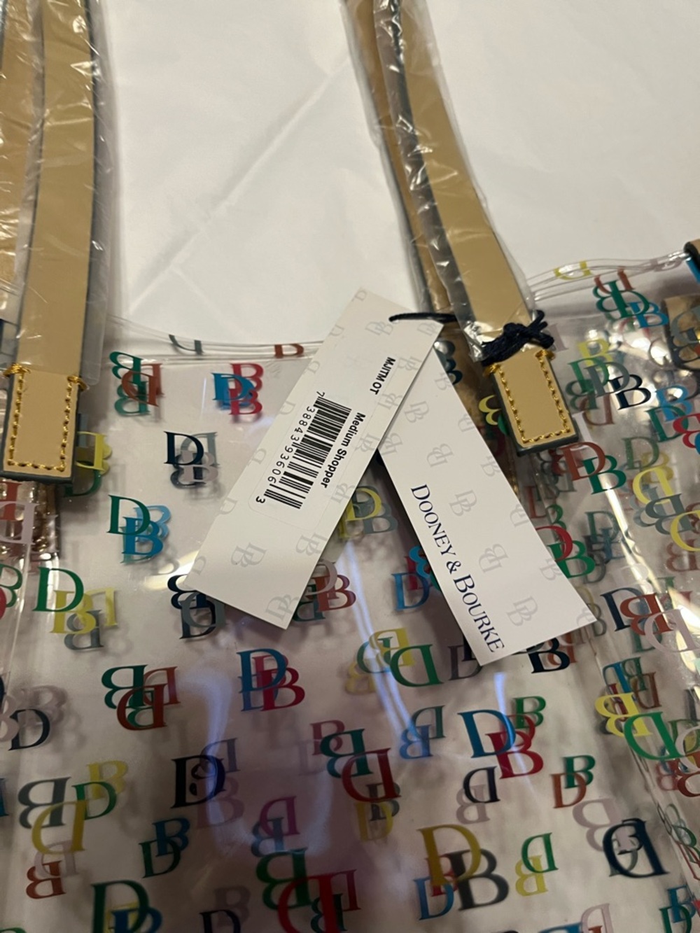 Dooney & Bourke NWT Clear Tote with Multicolor DB Logo and Cream Handles - Picture 9 of 10